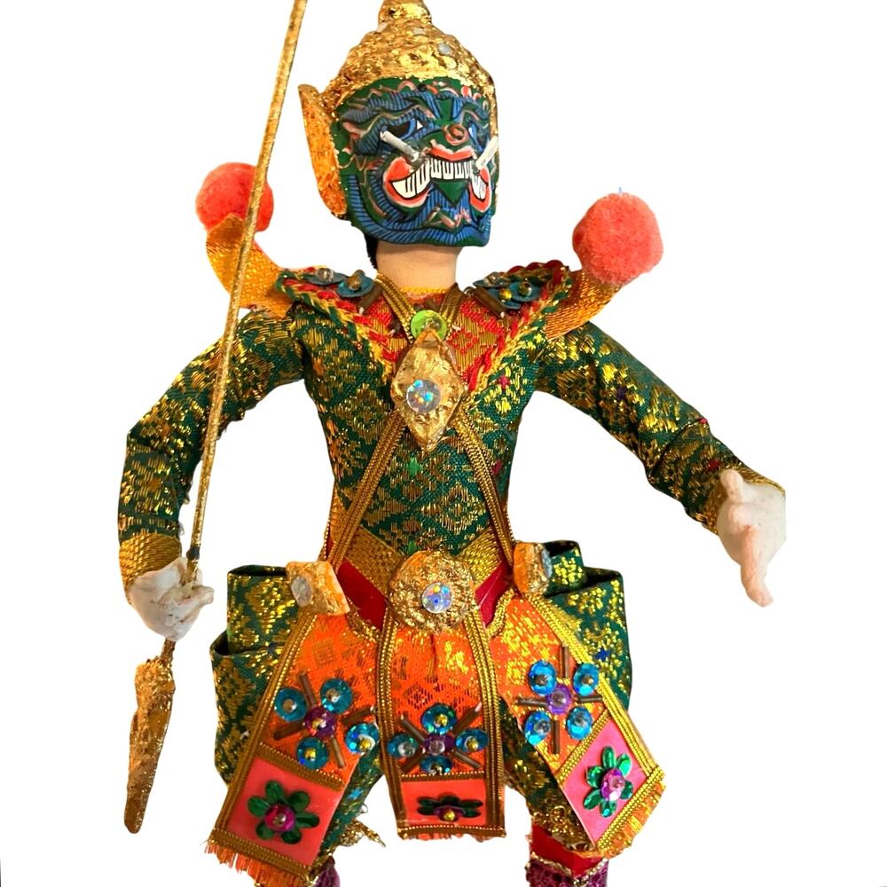 Vintage Thai Khon Dancing God Doll – Green Costume (11.5”) - Picture 14 of 14